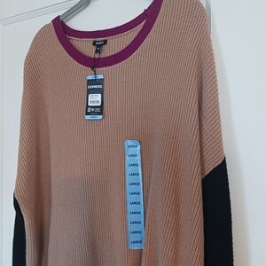Express Tan and Purple Knit Sweater